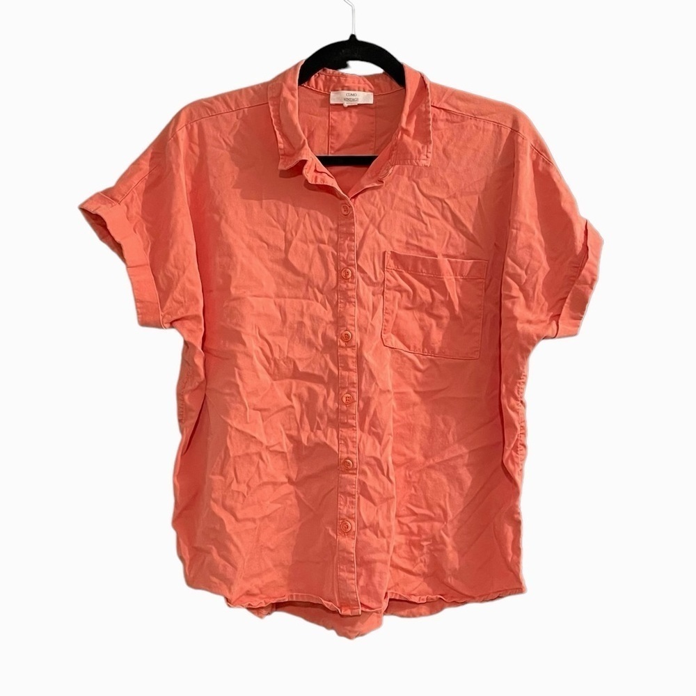 COMO VINTAGE Melon Button Front Cap Sleeve Blouse Melon M